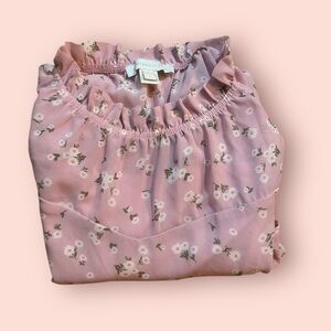 Pink Floral Blouse With Flair